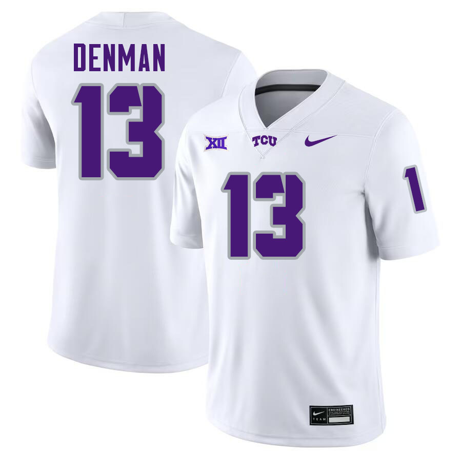 #13 Jon Denman TCU Jersey,Texas Christian University Horned Frogs Football Jersey-White